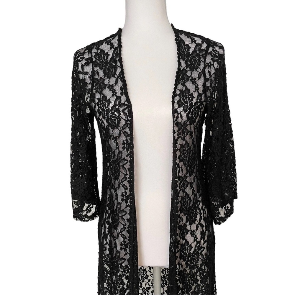 Mauve Black Floral Lace Maxi Kimono Cardigan Open Front NWT Women’s Size Small - Picture 4 of 13